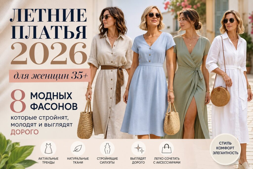 Летние платья 2026 для женщин 35+: 8 модных фасонов, которые стройнят, молодят и выглядят дорого